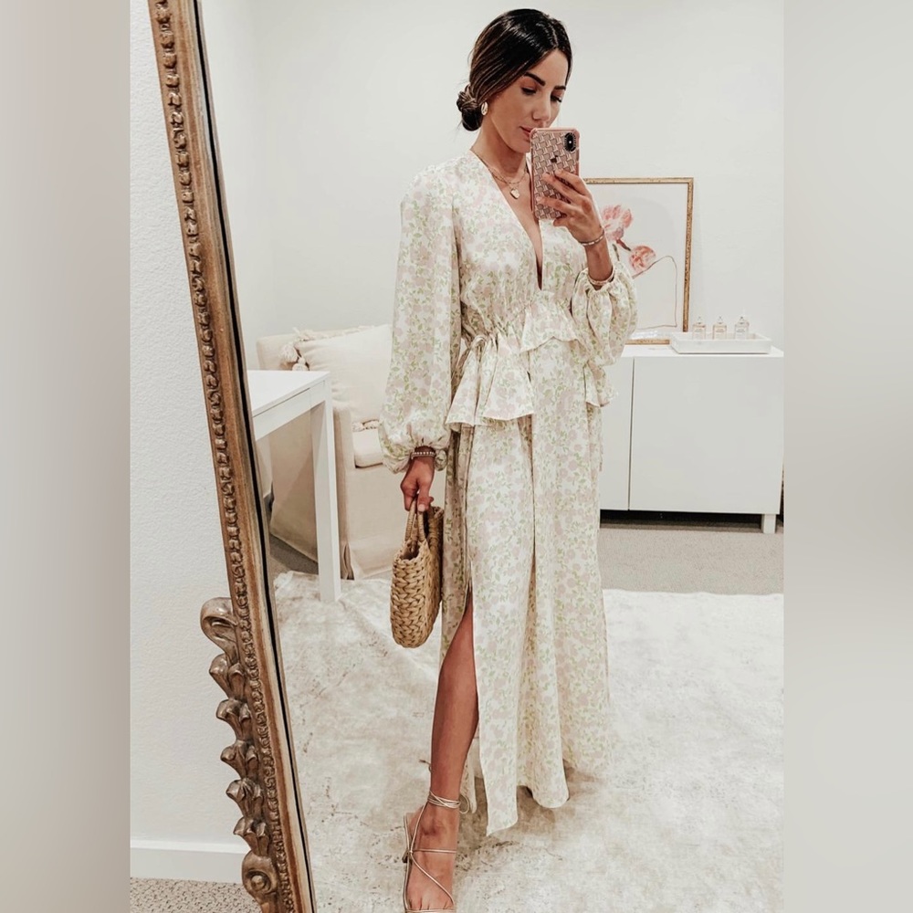 Topshop Floral Print Long Sleeve Dress